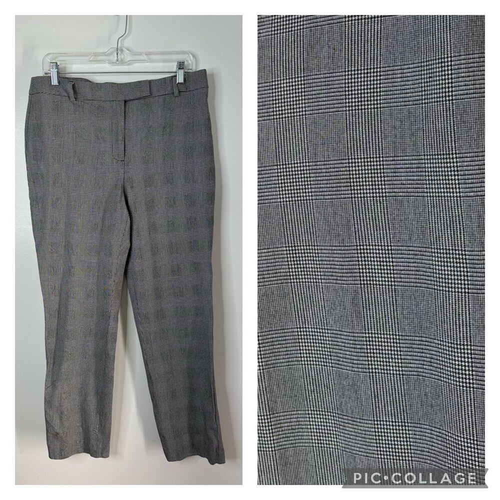 Talbots Pants Womens 10 Black White Glenn Plaid High Waist Straight Career